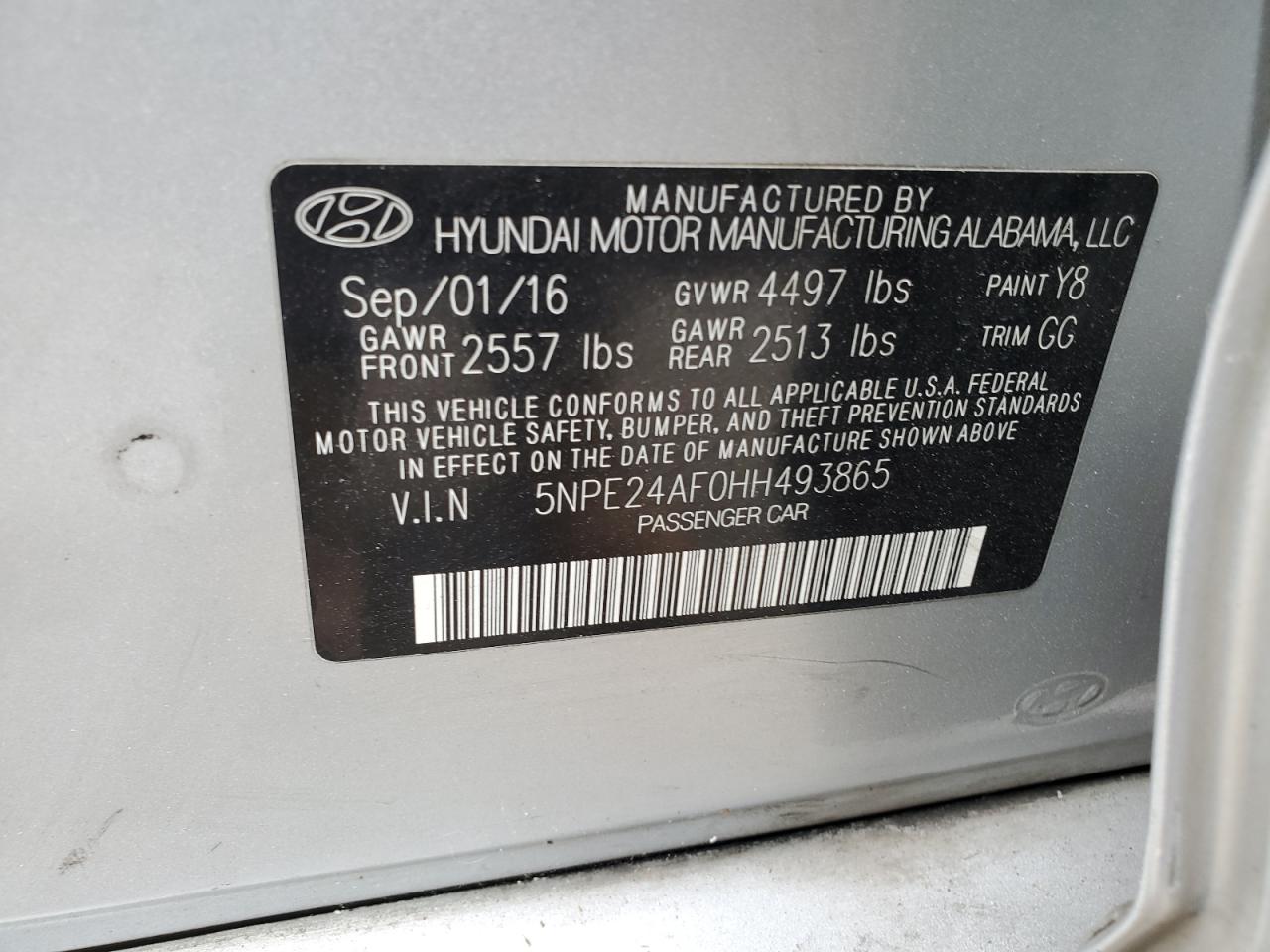 5NPE24AF0HH493865 2017 Hyundai Sonata Se