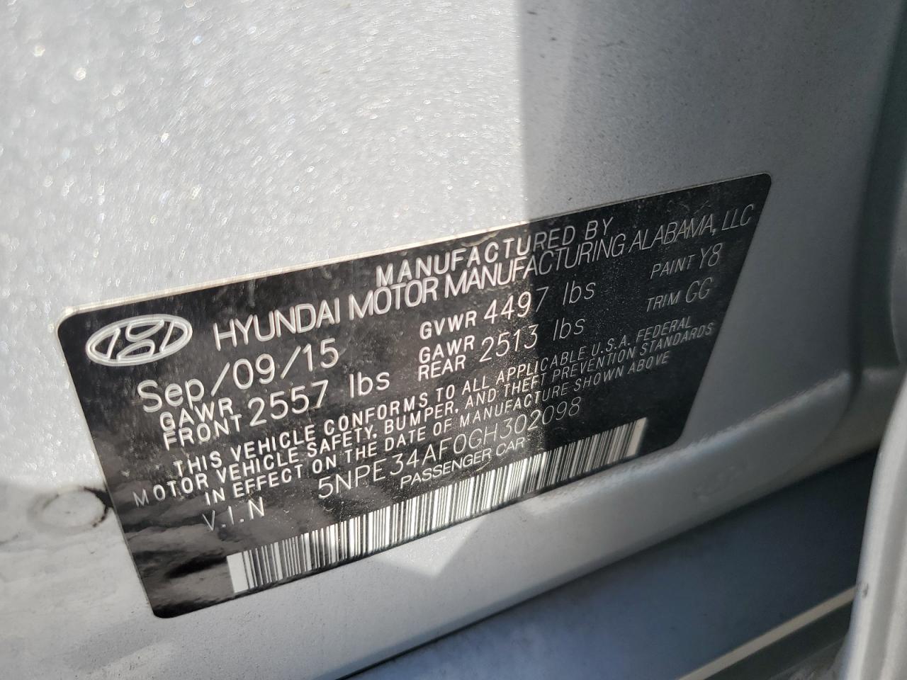 5NPE34AF0GH302098 2016 Hyundai Sonata Sport