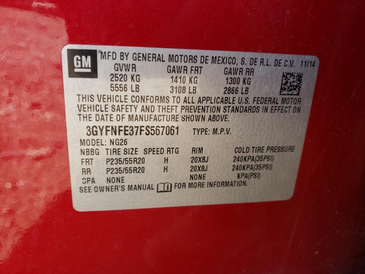 3GYFNFE37FS567061 2015 Cadillac Srx Performance Collection