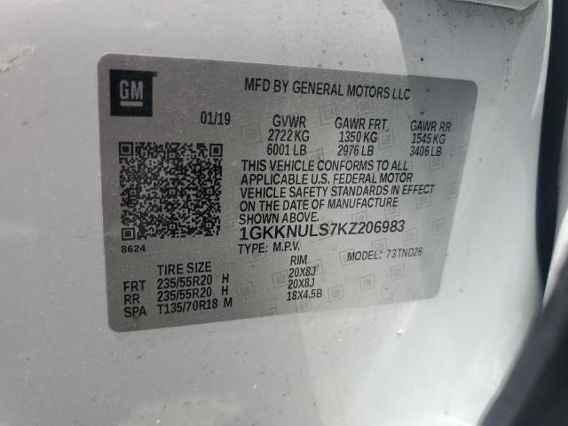 2019 GMC Acadia Slt-1 VIN: 1GKKNULS7KZ206983 Lot: 58150994