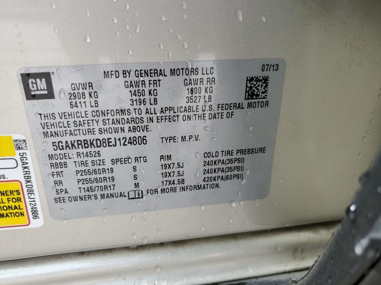 5GAKRBKD8EJ124806 2014 Buick Enclave