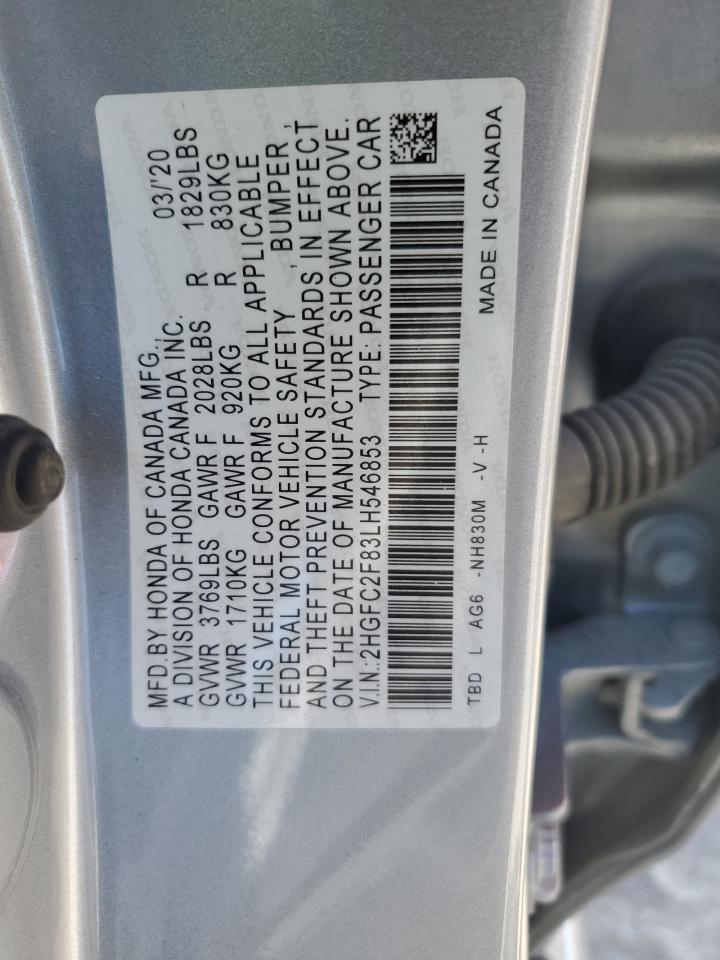2HGFC2F83LH546853 2020 Honda Civic Sport