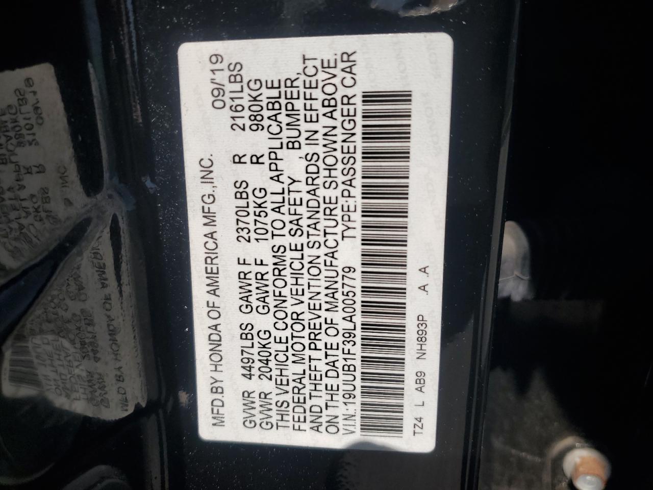 19UUB1F39LA005779 2020 Acura Tlx