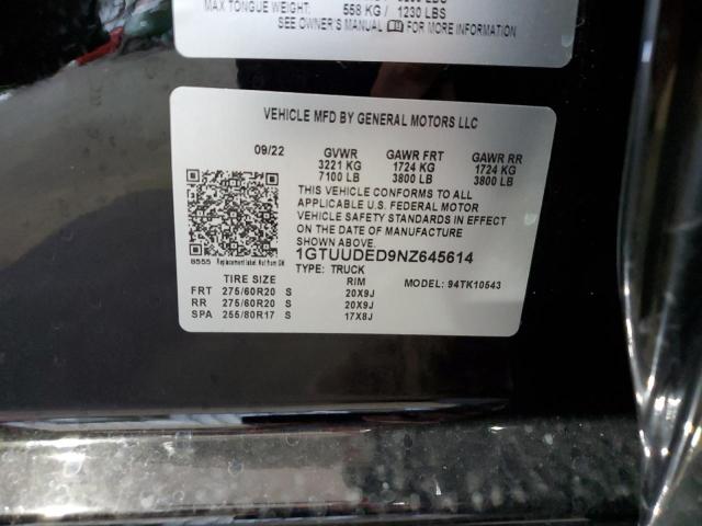 2022 GMC Sierra K1500 Slt VIN: 1GTUUDED9NZ645614 Lot: 59519804