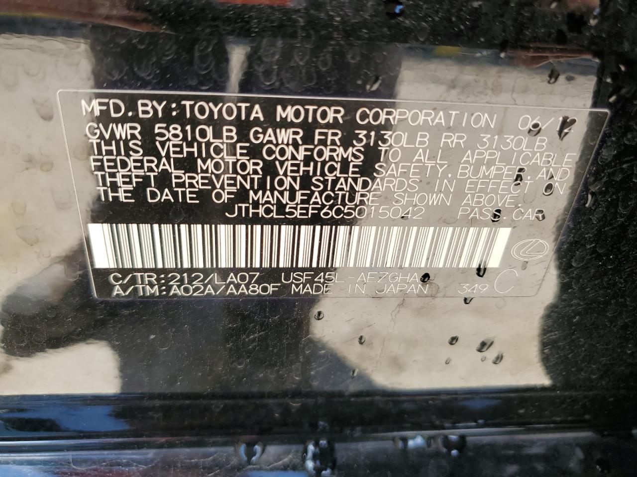 JTHCL5EF6C5015042 2012 Lexus Ls 460