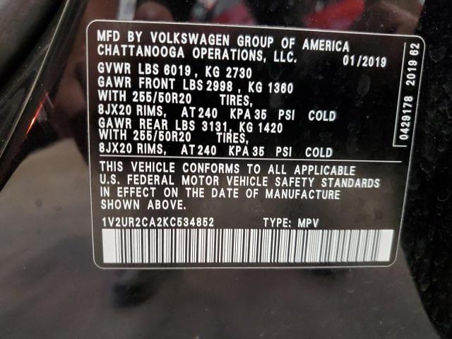 2019 Volkswagen Atlas Se VIN: 1V2UR2CA2KC534852 Lot: 59707544