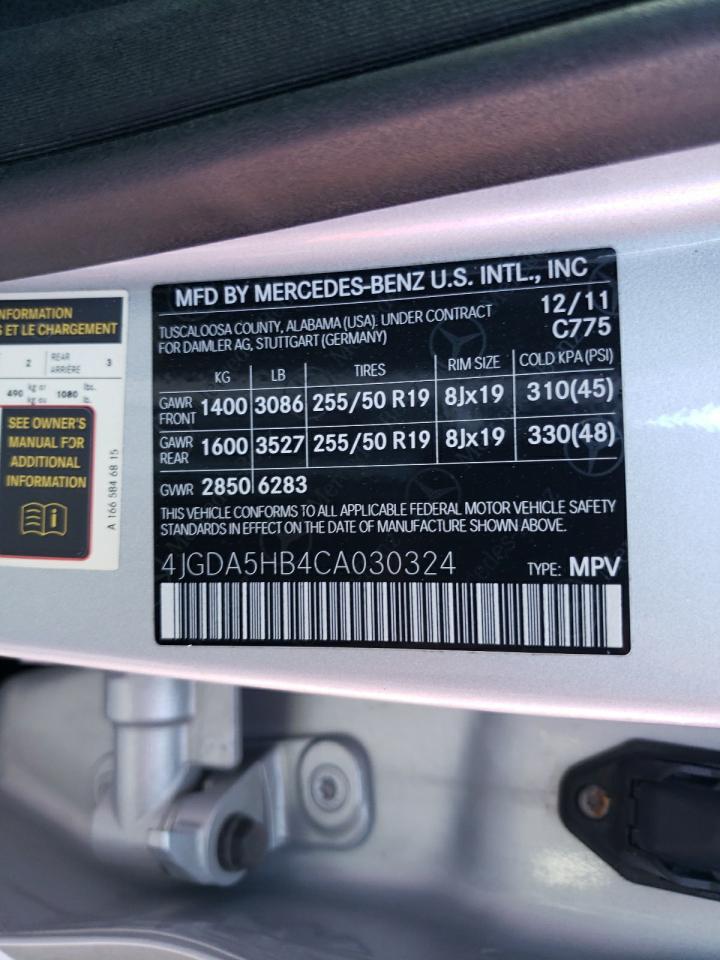 4JGDA5HB4CA030324 2012 Mercedes-Benz Ml 350 4Matic