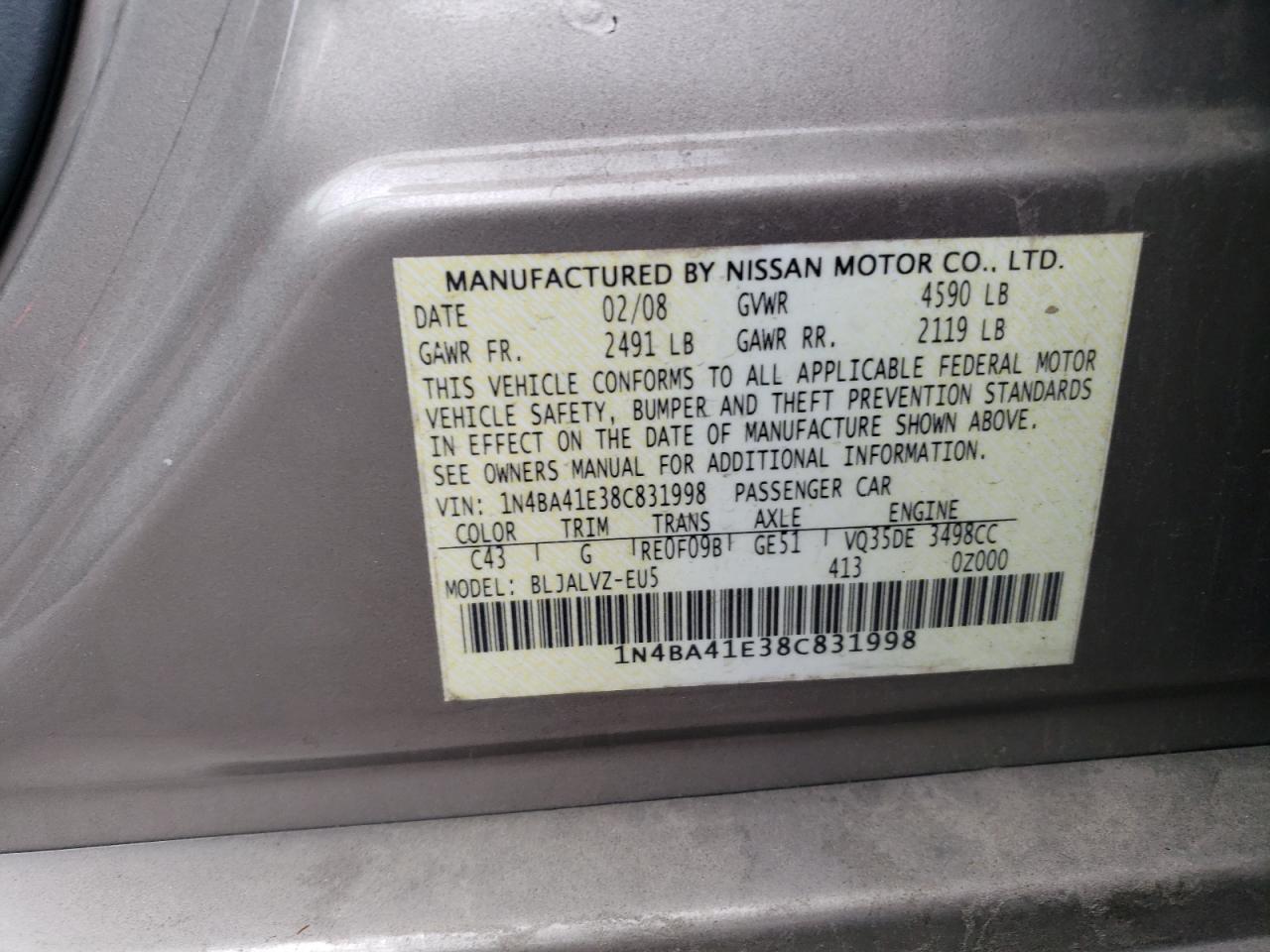 1N4BA41E38C831998 2008 Nissan Maxima Se