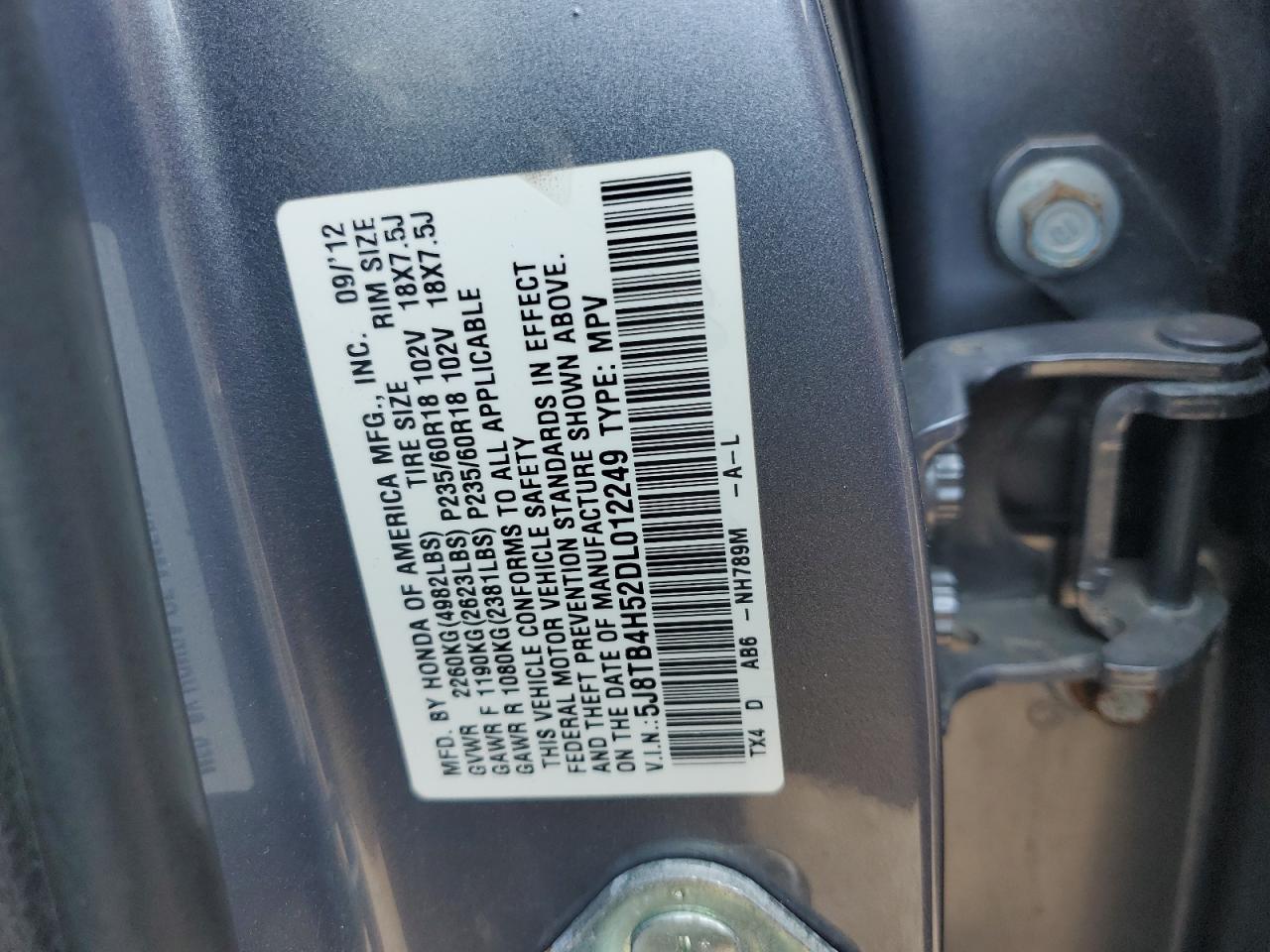 5J8TB4H52DL012249 2013 Acura Rdx Technology