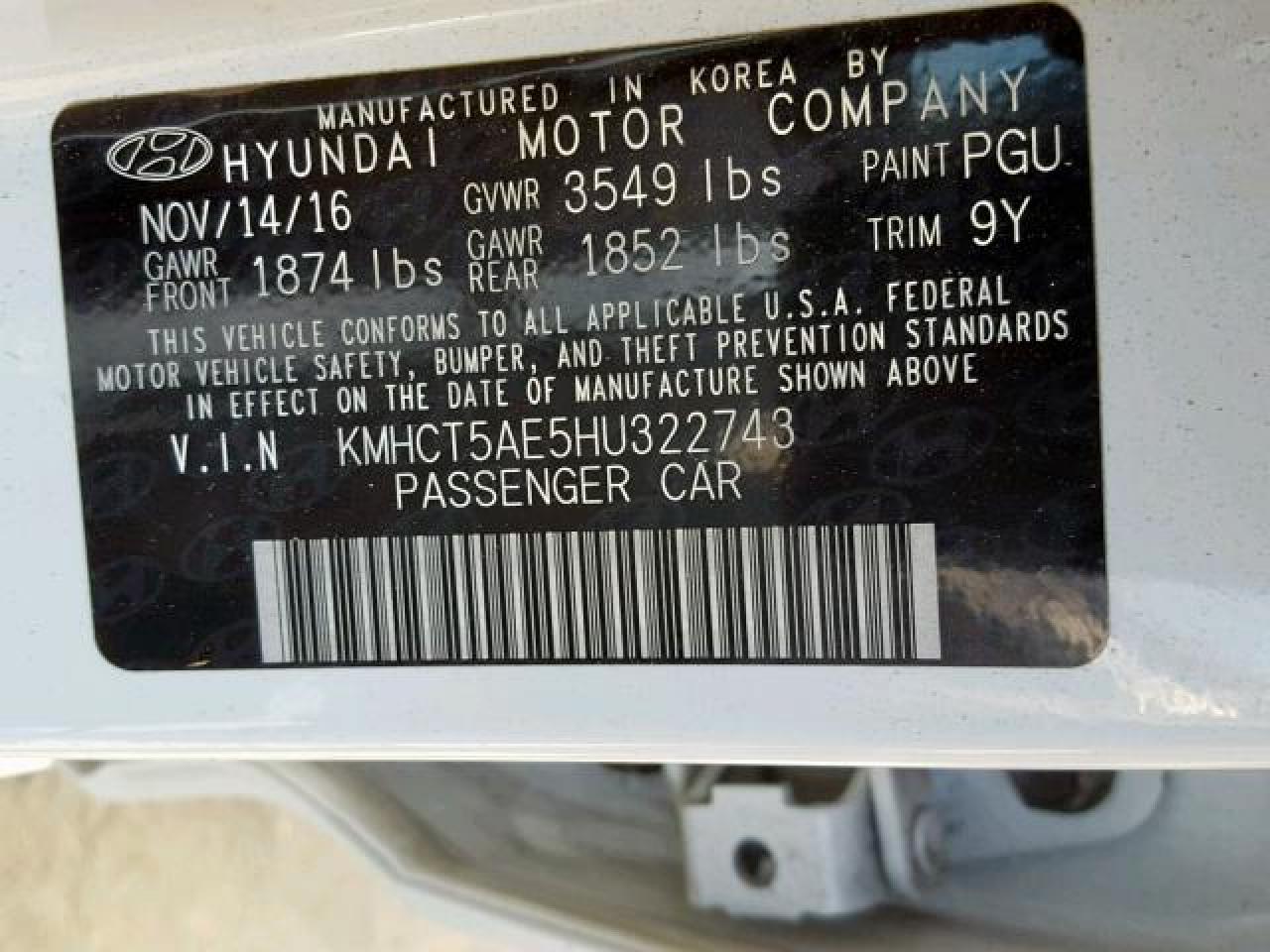 KMHCT5AE5HU322743 2017 Hyundai Accent Se