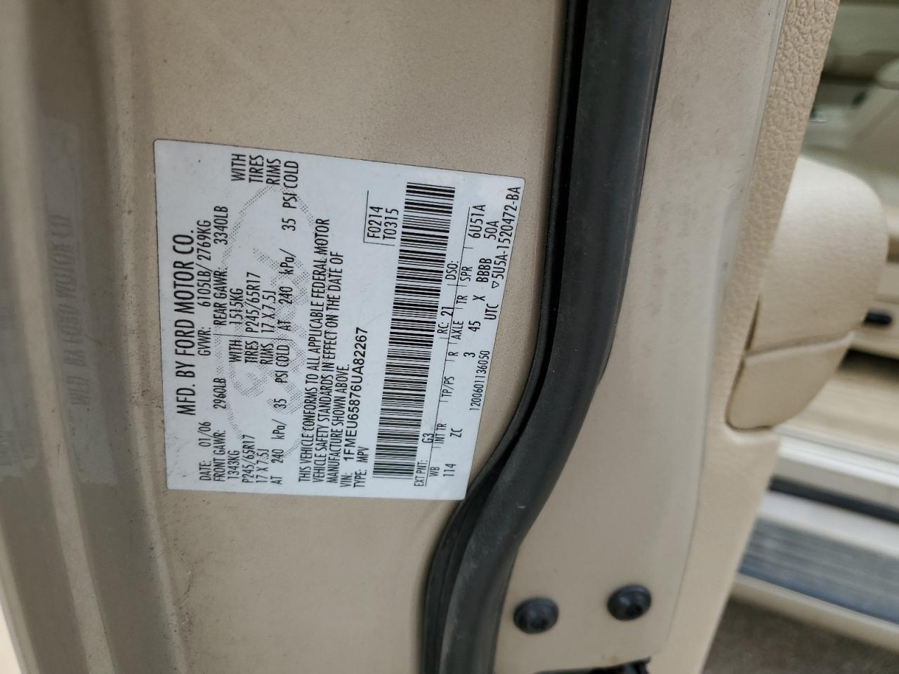 1FMEU65876UA82267 2006 Ford Explorer Limited