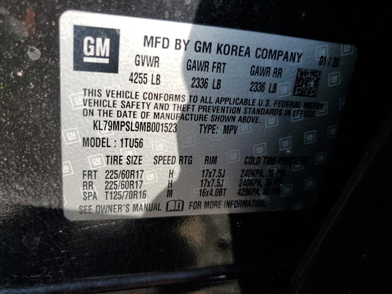 KL79MPSL9MB001523 2021 Chevrolet Trailblazer Lt