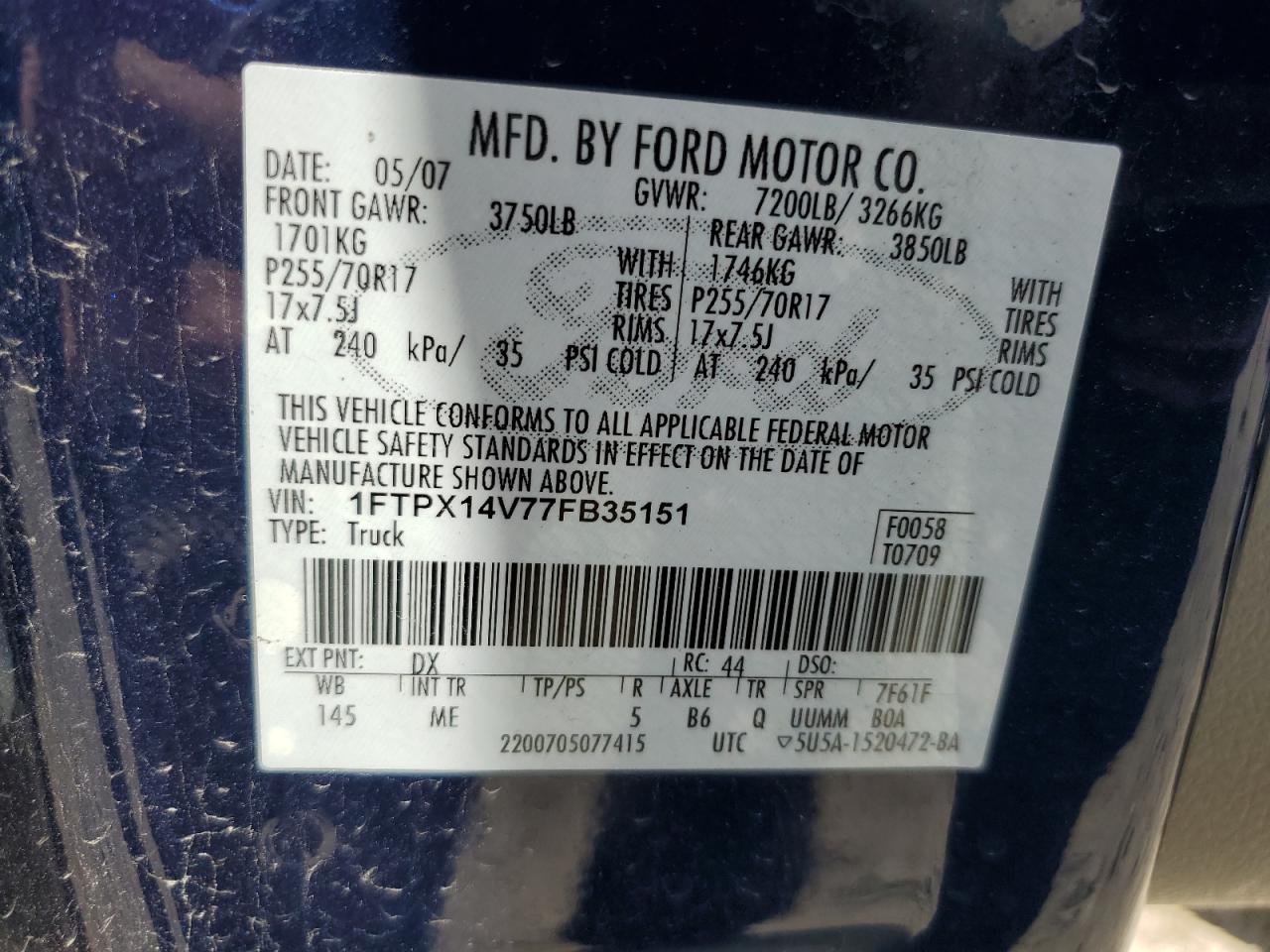 1FTPX14V77FB35151 2007 Ford F150