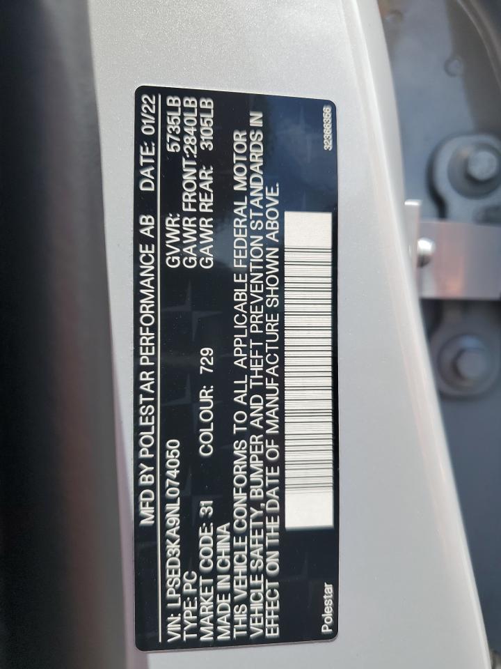 LPSED3KA9NL074050 2022 Polestar 2