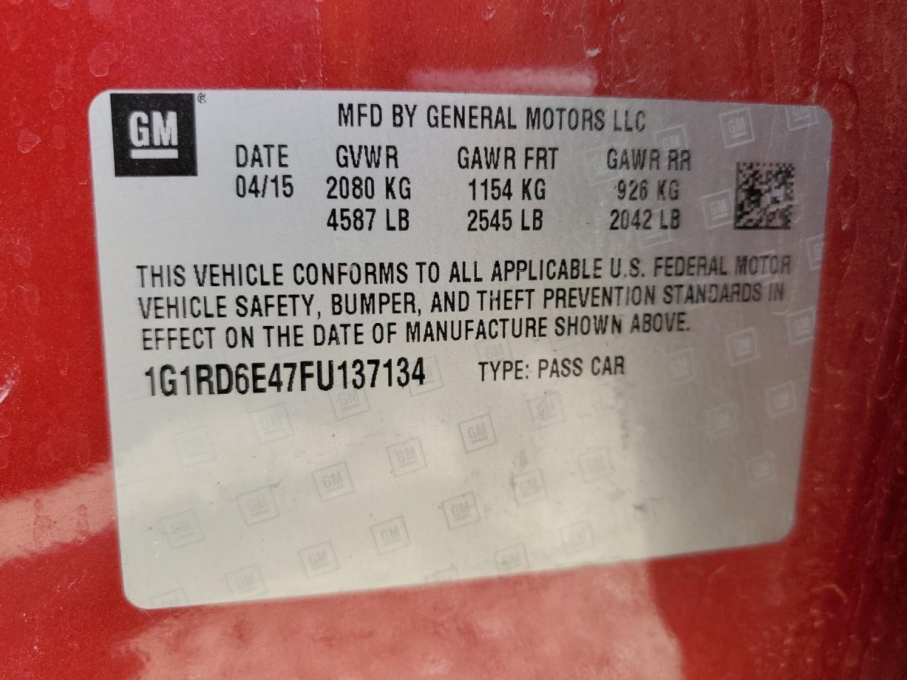 1G1RD6E47FU137134 2015 Chevrolet Volt