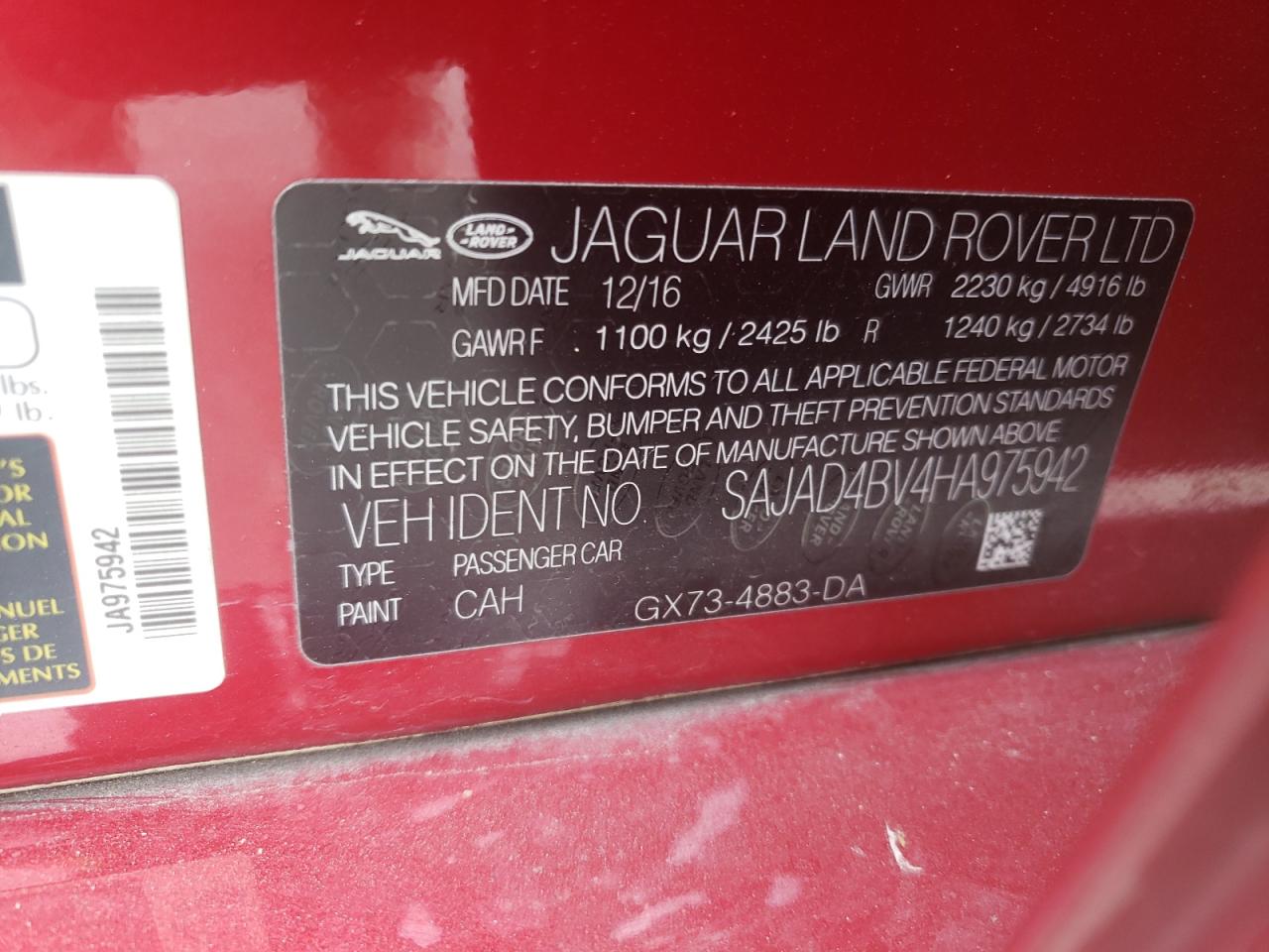 SAJAD4BV4HA975942 2017 Jaguar Xe Premium