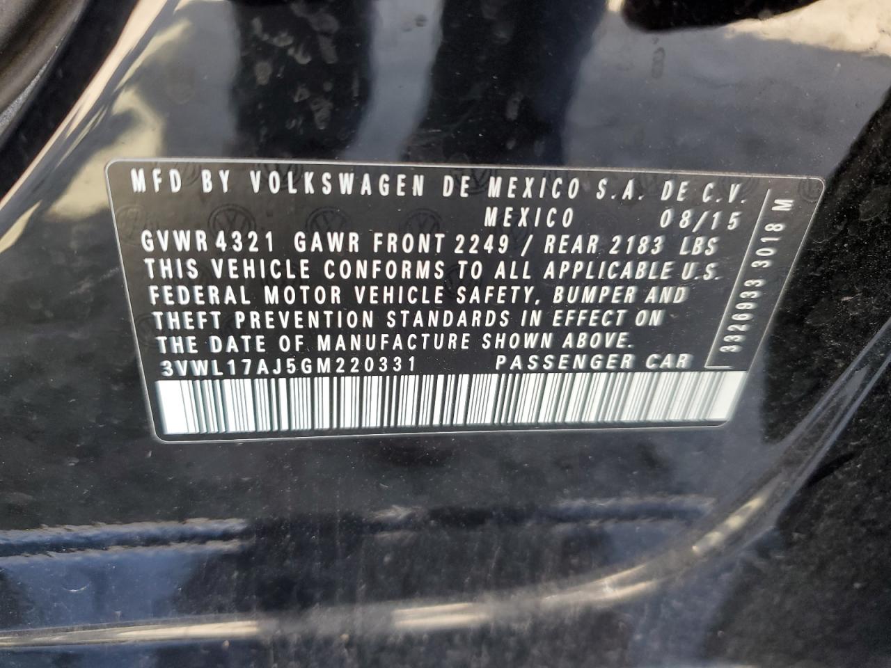 3VWL17AJ5GM220331 2016 Volkswagen Jetta Sel