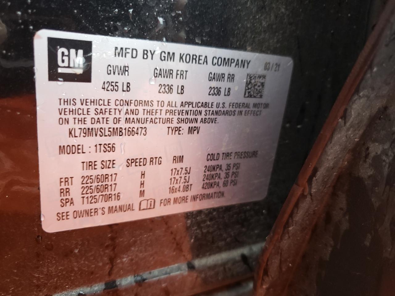 KL79MVSL5MB166473 2021 Chevrolet Trailblazer Activ