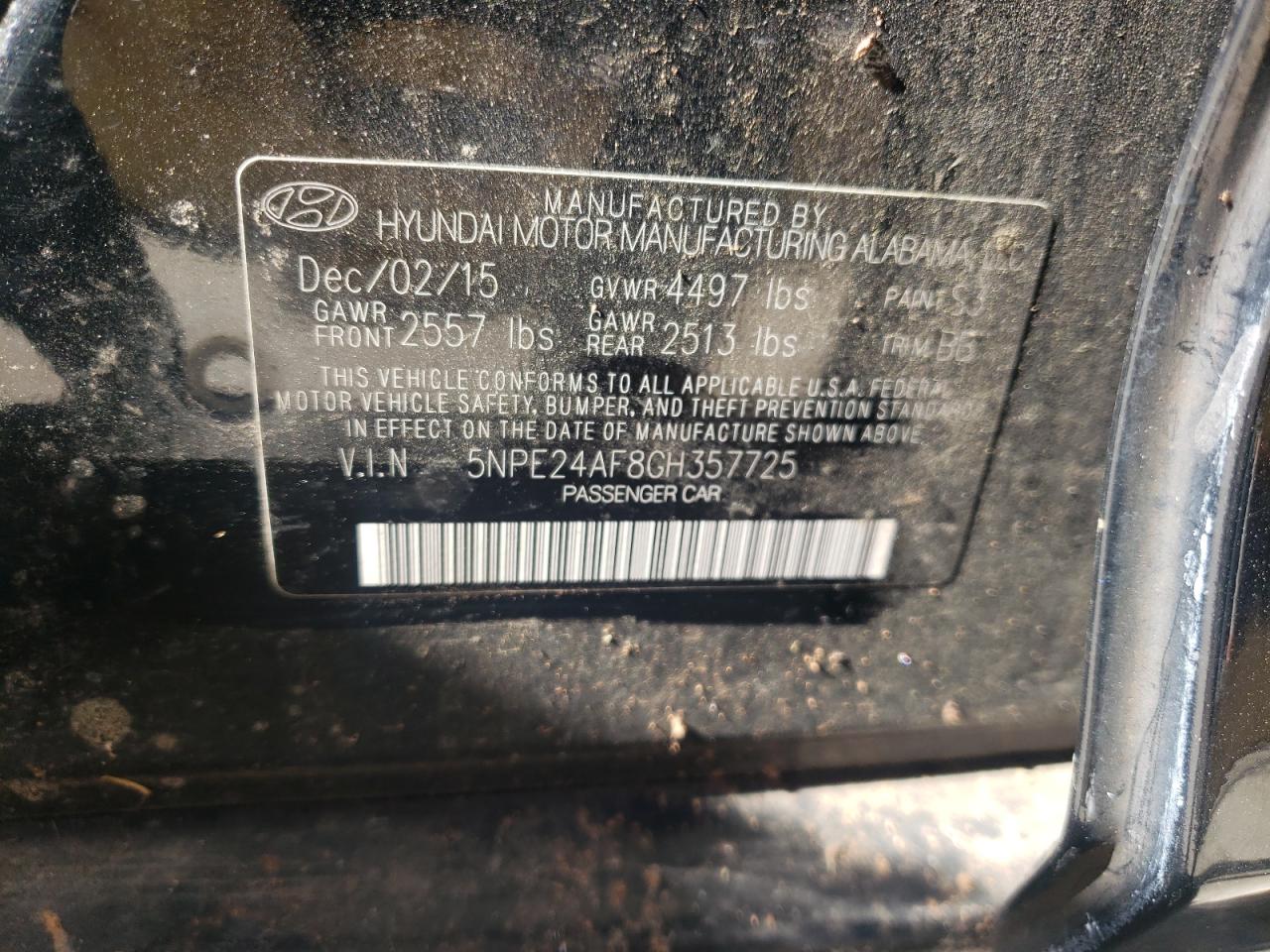 5NPE24AF8GH357725 2016 Hyundai Sonata Se