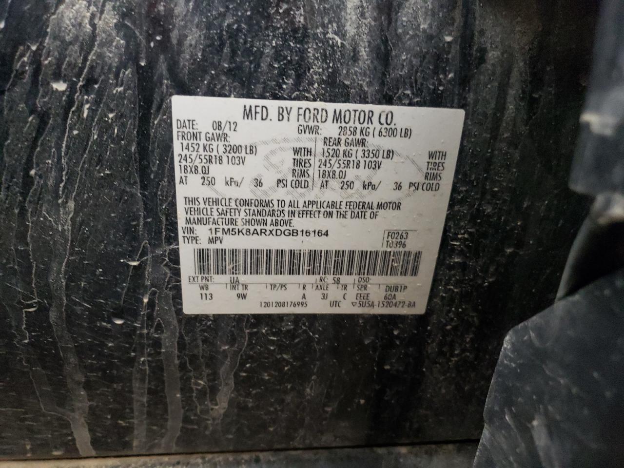 1FM5K8ARXDGB16164 2013 Ford Explorer Police Interceptor