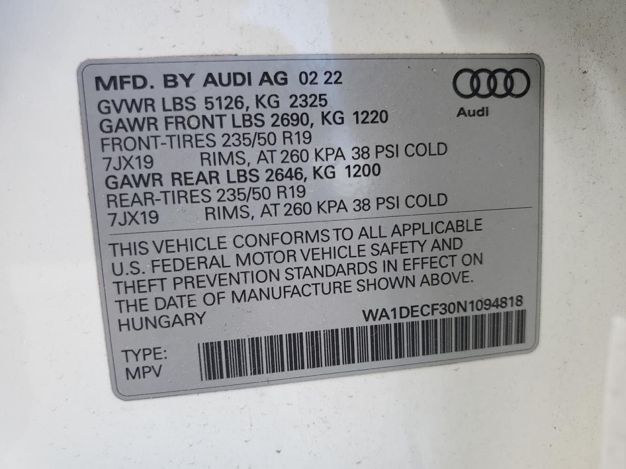 WA1DECF30N1094818 2022 Audi Q3 Premium S Line 45