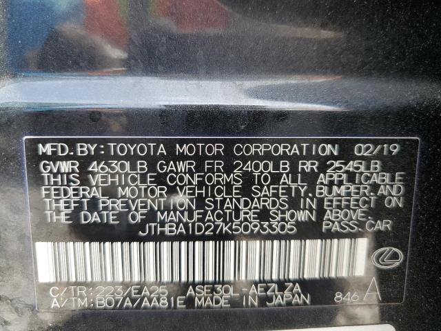 2019 Lexus Is 300 VIN: JTHBA1D27K5093305 Lot: 59721974