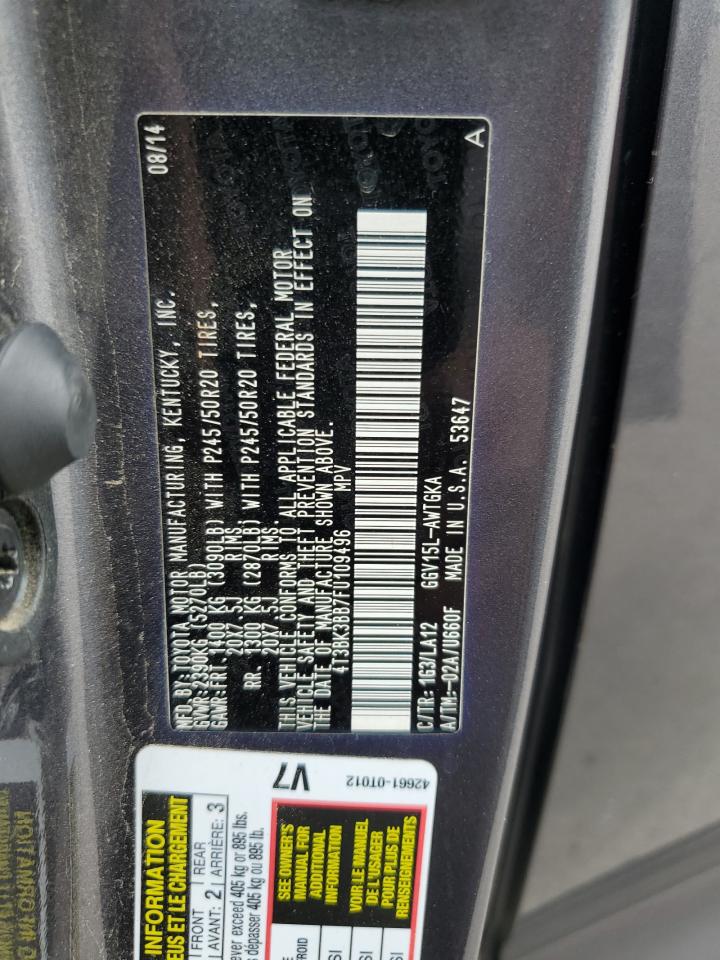 4T3BK3BB7FU109496 2015 Toyota Venza Le