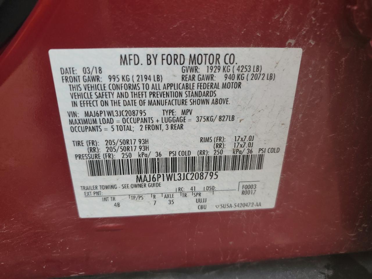 MAJ6P1WL3JC208795 2018 Ford Ecosport Titanium