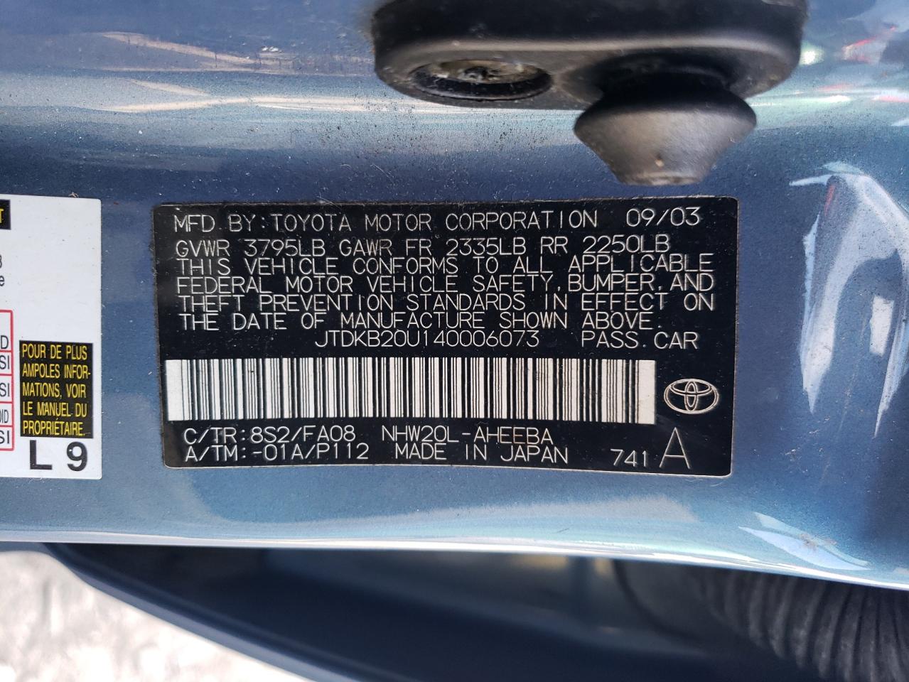 JTDKB20U140006073 2004 Toyota Prius
