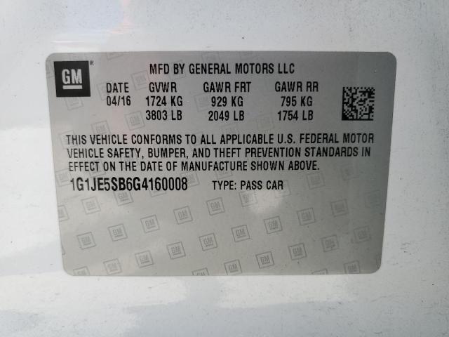 2016 Chevrolet Sonic Ltz VIN: 1G1JE5SB6G4160008 Lot: 58556564