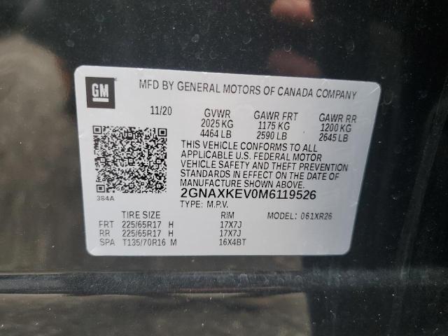 2021 Chevrolet Equinox Lt VIN: 2GNAXKEV0M6119526 Lot: 59484464