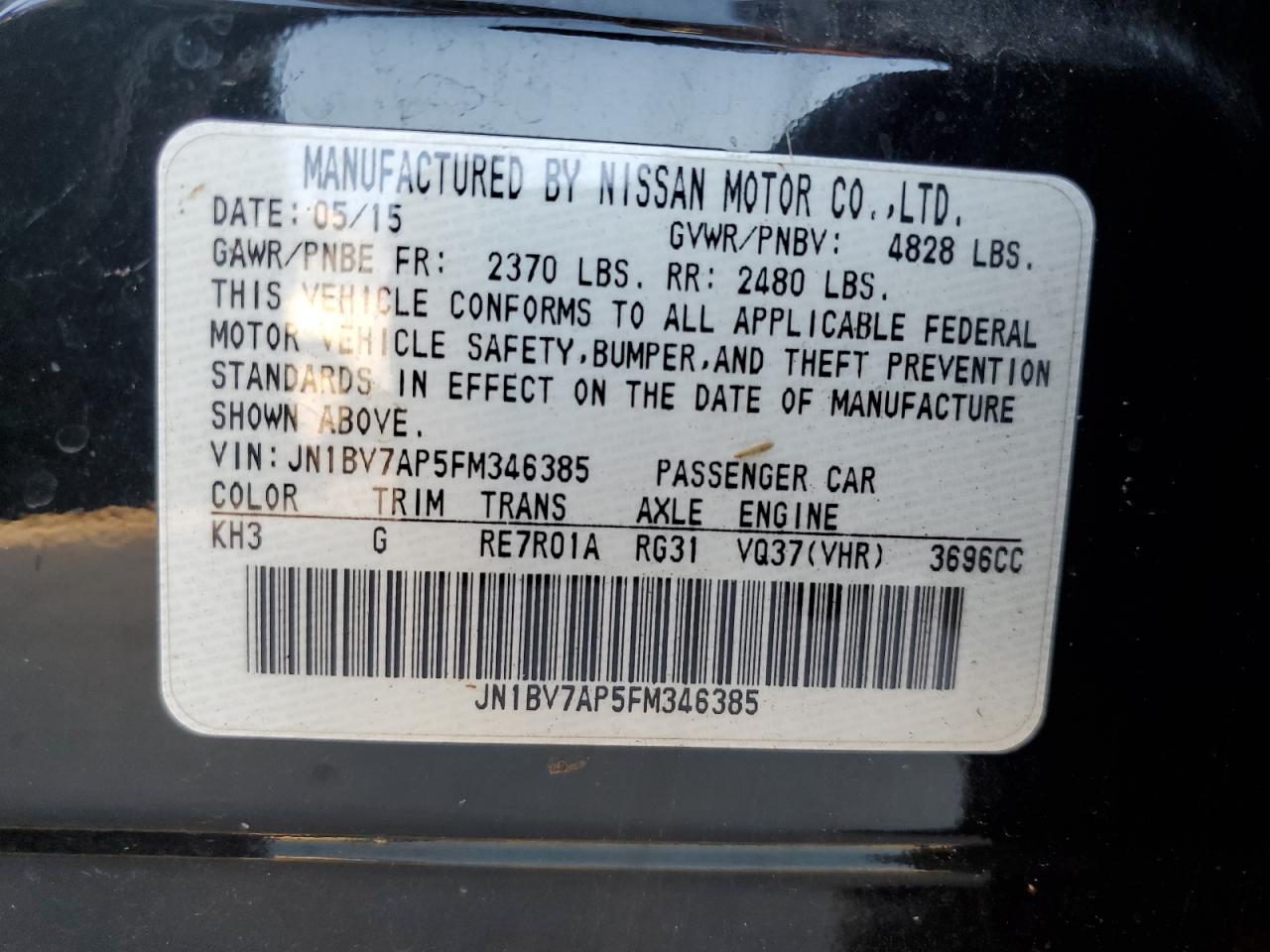 JN1BV7AP5FM346385 2015 Infiniti Q50 Base