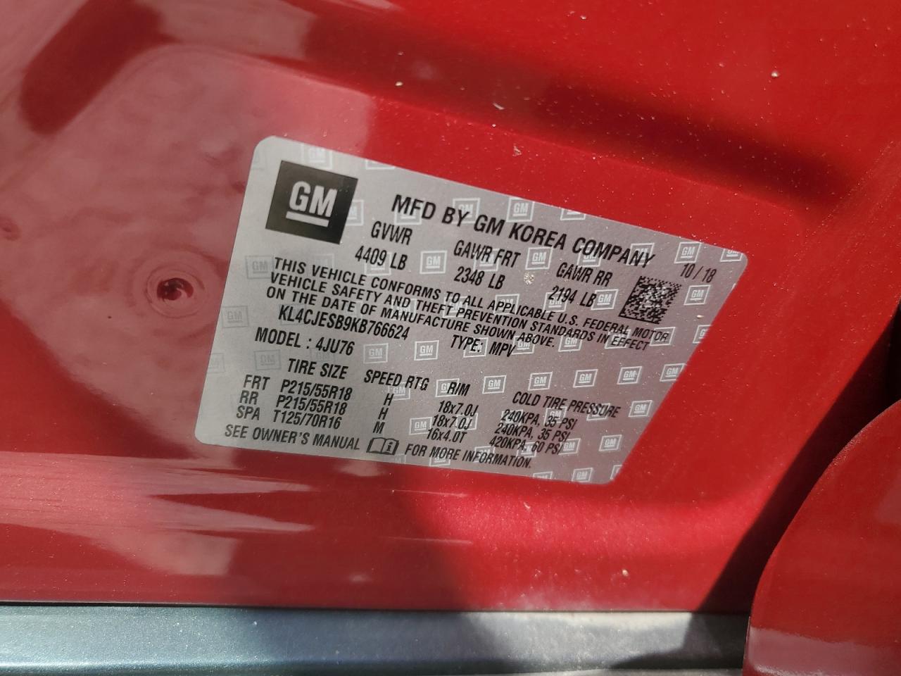 KL4CJESB9KB766624 2019 Buick Encore Preferred