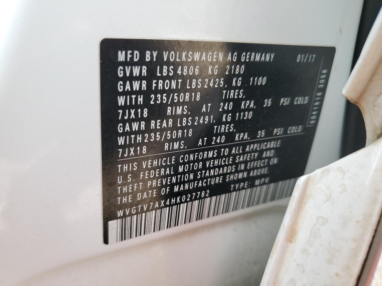 WVGTV7AX4HK027782 2017 Volkswagen Tiguan Sport