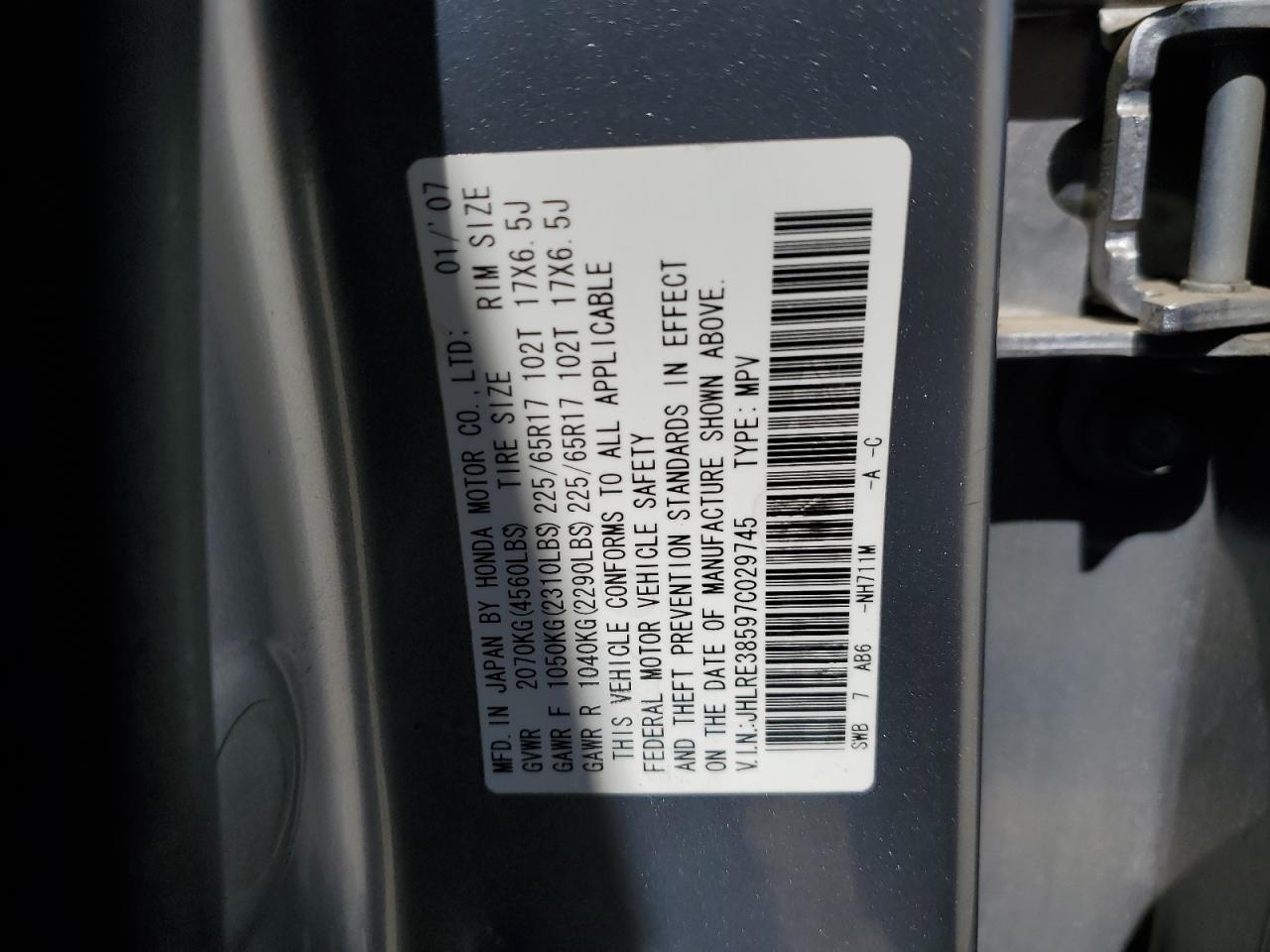 JHLRE38597C029745 2007 Honda Cr-V Ex