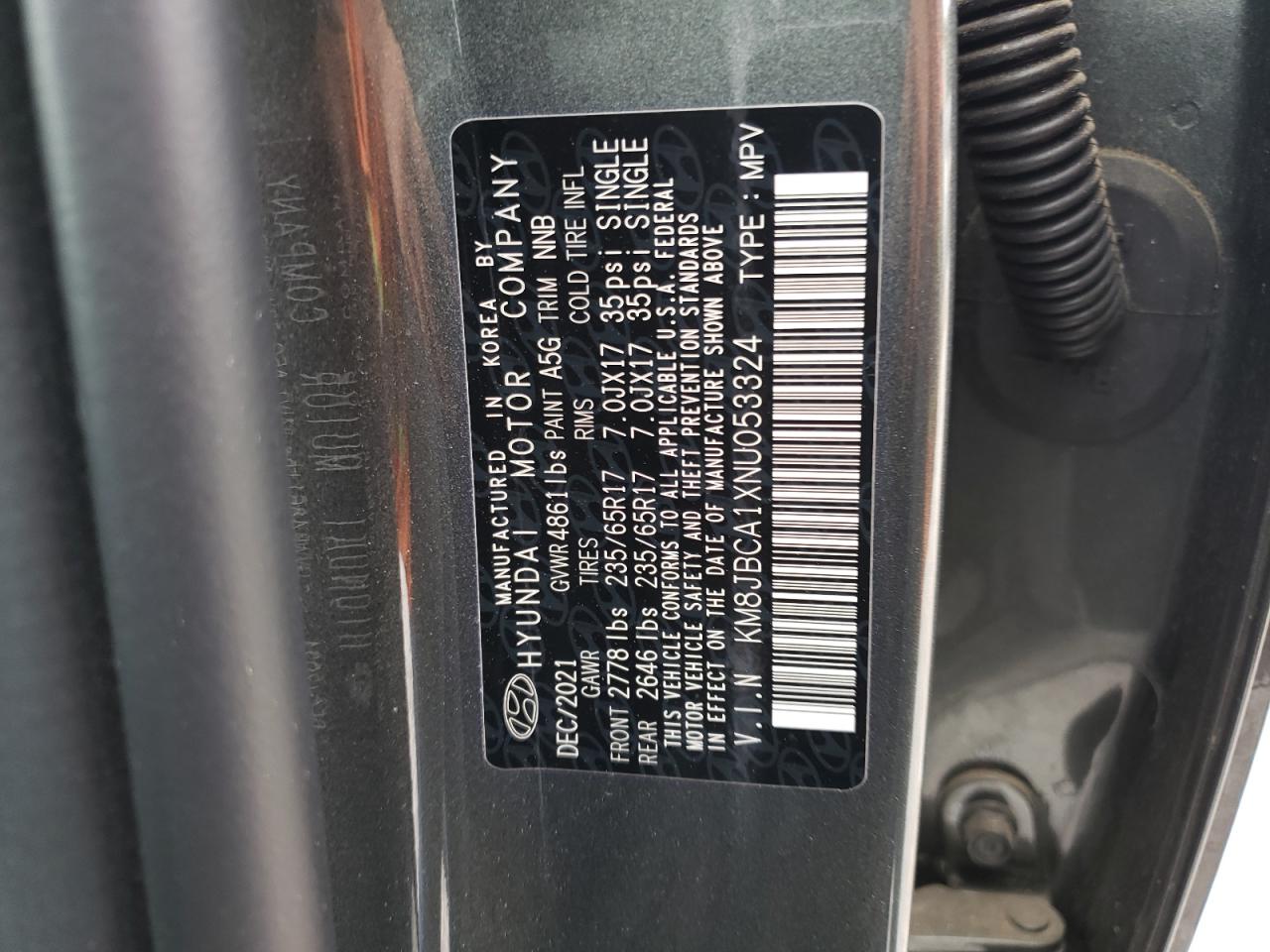 KM8JBCA1XNU053324 2022 Hyundai Tucson Blue