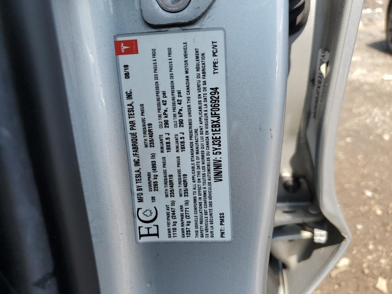 5YJ3E1EBXJF069294 2018 Tesla Model 3