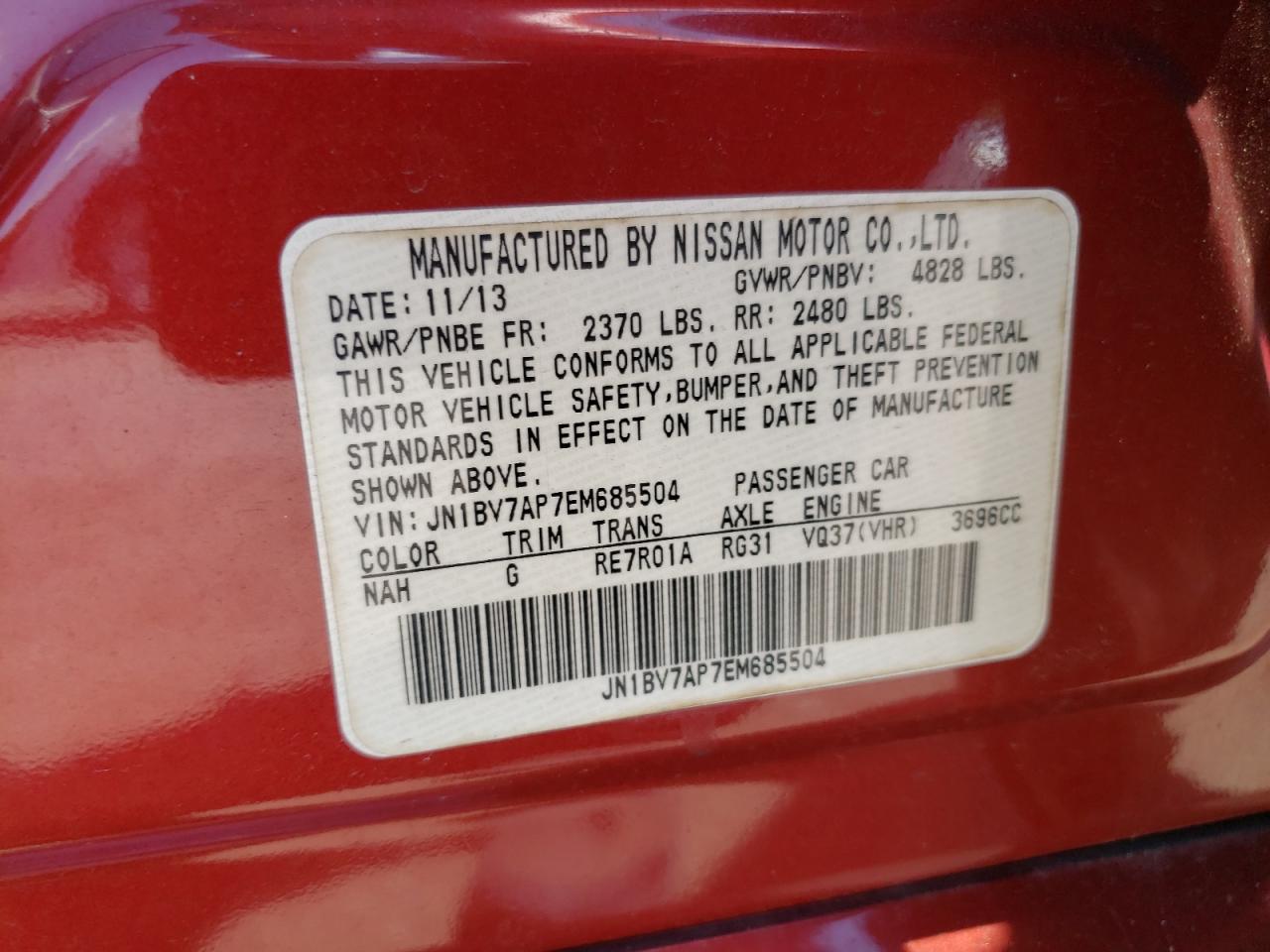 JN1BV7AP7EM685504 2014 Infiniti Q50 Base