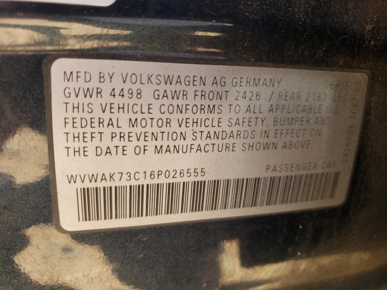 WVWAK73C16P026555 2006 Volkswagen Passat 2.0T