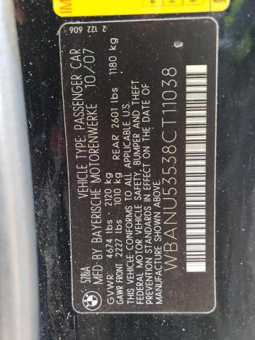 2008 BMW 528 I VIN: WBANU53538CT11038 Lot: 60214624