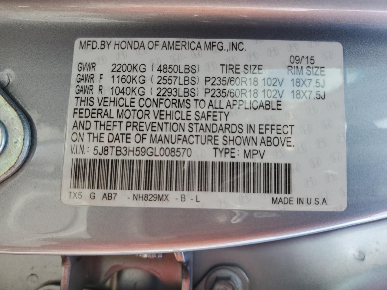 5J8TB3H59GL008570 2016 Acura Rdx Technology