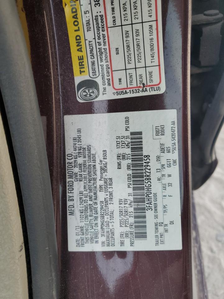 3FAHP0HG5BR229458 2011 Ford Fusion Se