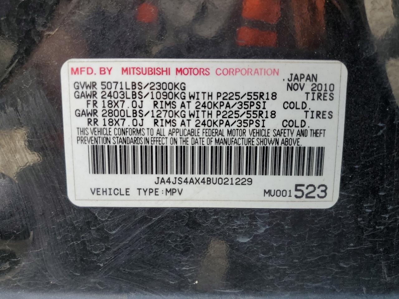 JA4JS4AX4BU021229 2011 Mitsubishi Outlander Xls