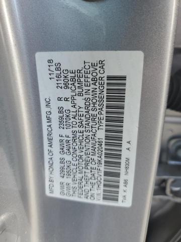 1HGCV1F19KA020461 2019 HONDA ACCORD - Image 12