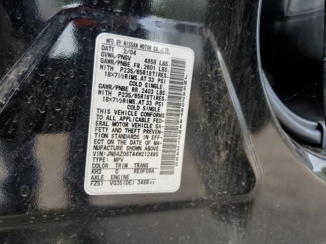 2004 Nissan Murano Sl VIN: JN8AZ08T44W212495 Lot: 58036074