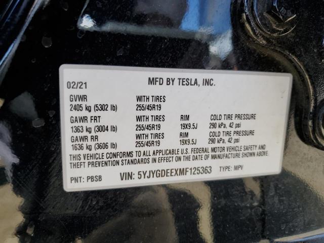 2021 Tesla Model Y VIN: 5YJYGDEEXMF125363 Lot: 59891494