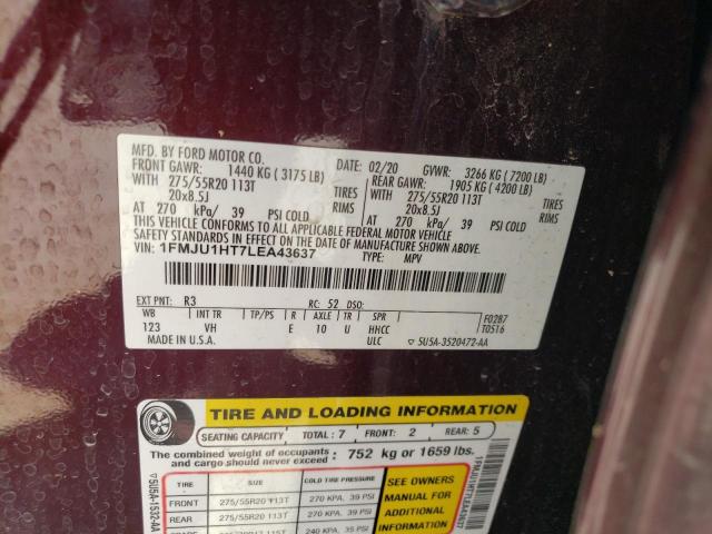 2020 Ford Expedition Xlt VIN: 1FMJU1HT7LEA43637 Lot: 57483754