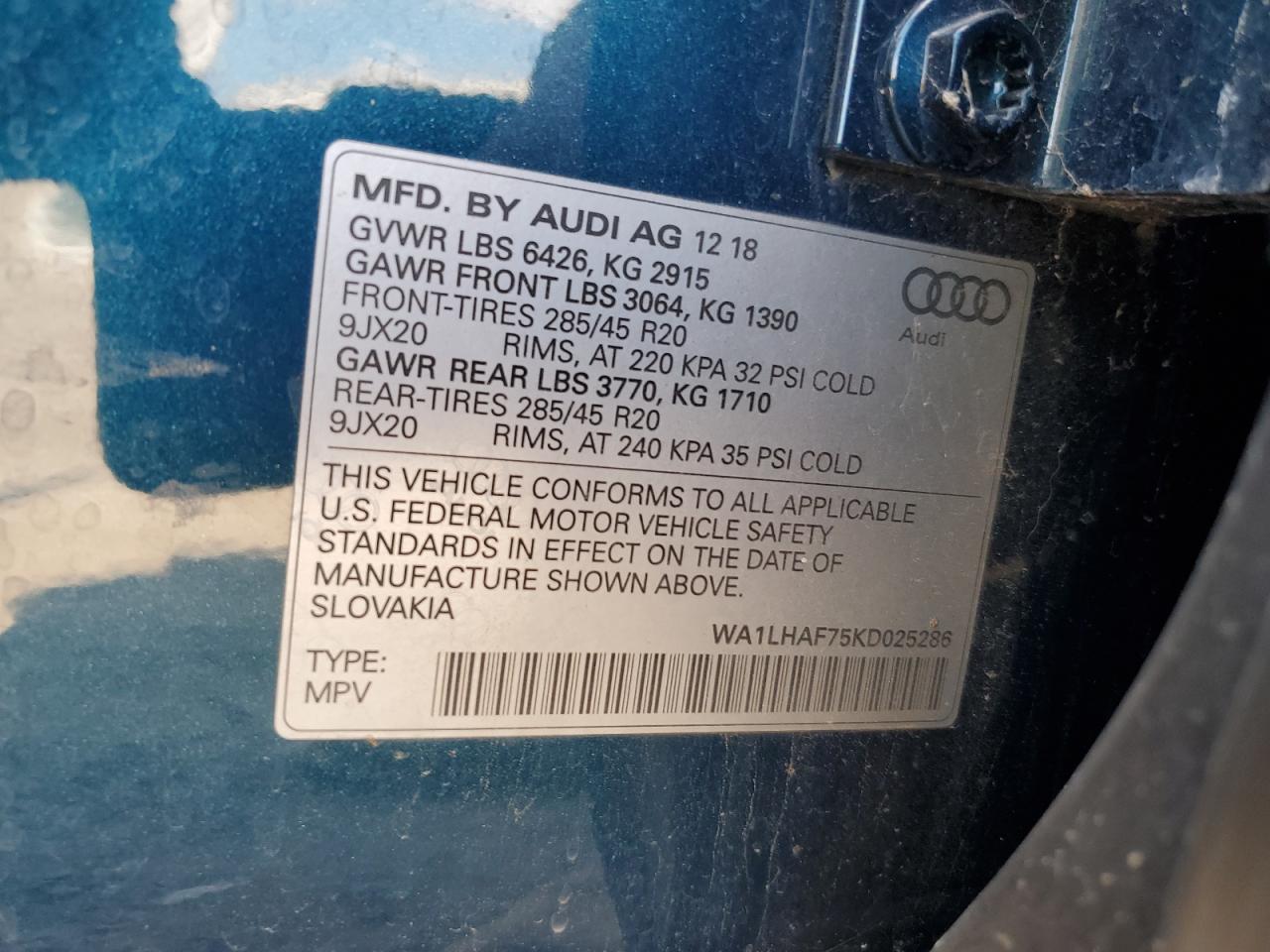 WA1LHAF75KD025286 2019 Audi Q7 Premium Plus