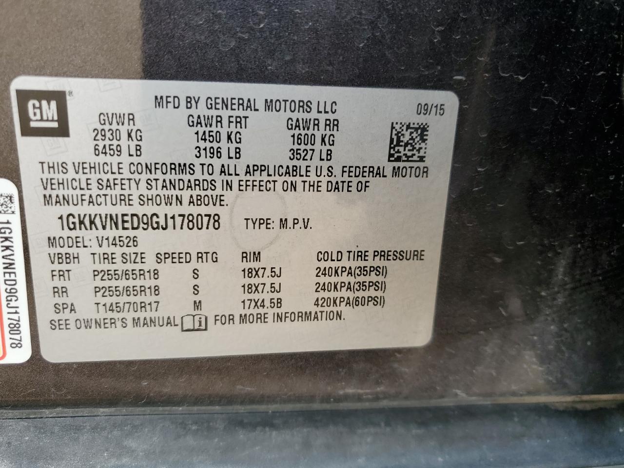 1GKKVNED9GJ178078 2016 GMC Acadia Sle