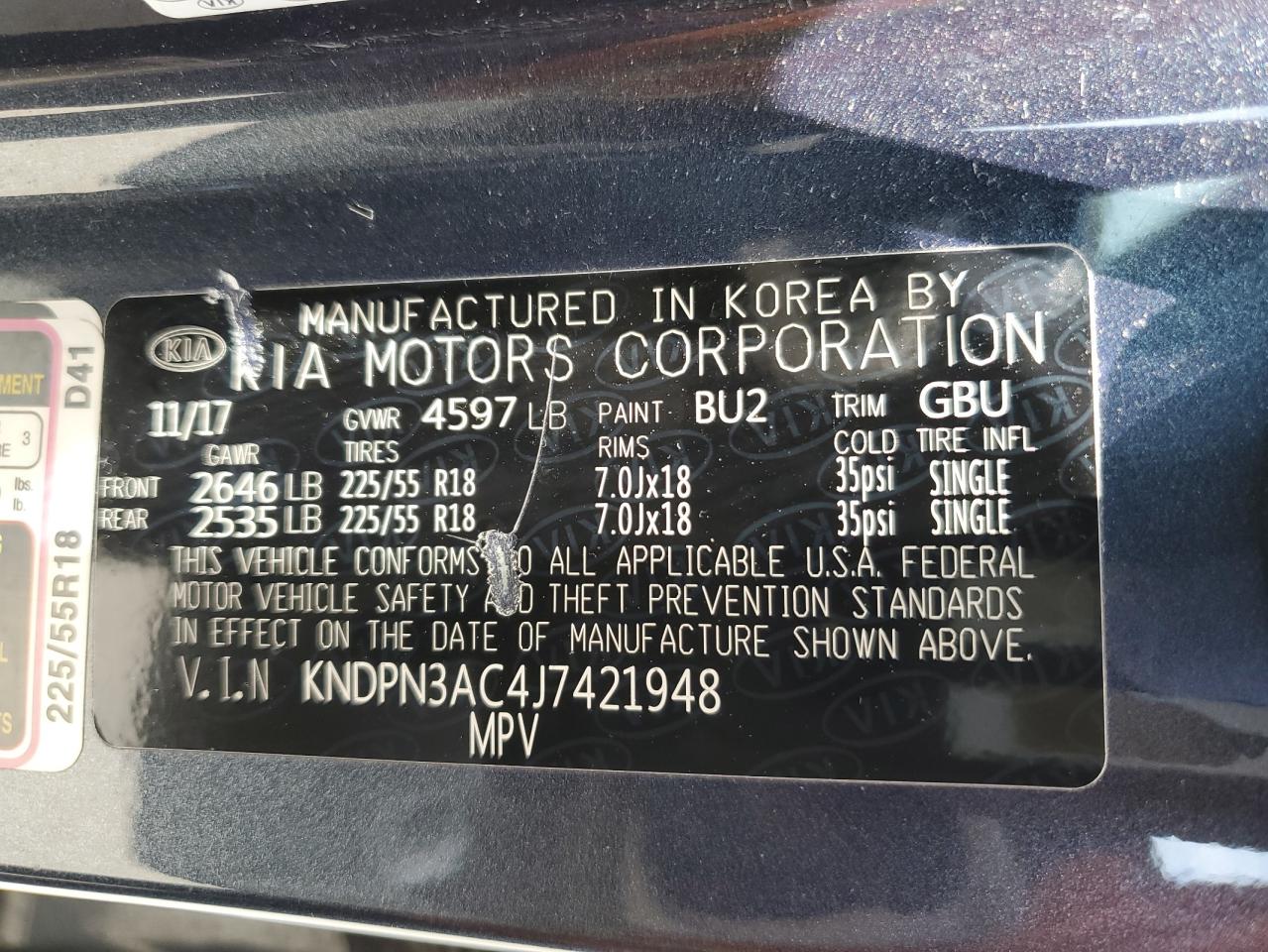 KNDPN3AC4J7421948 2018 Kia Sportage Ex